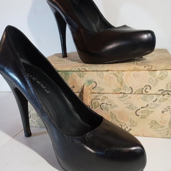 Michael Aphrodite Blk Leather Stilletto Heel sz 8 - Picture 3 of 16